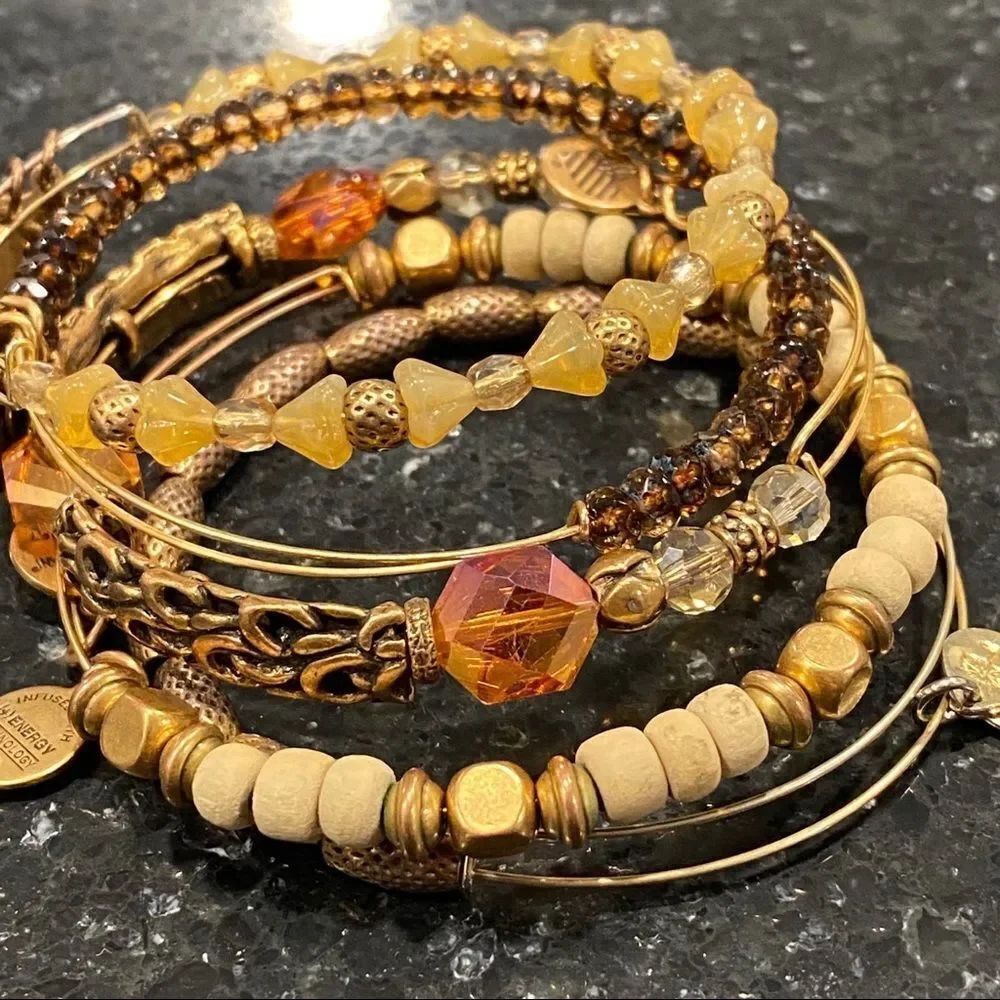 Alex &‎ Ani Gold tone Bangle Beaded Stack Bracelet